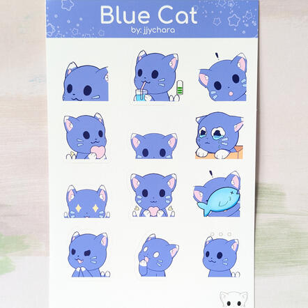 Blue Cat Sticker Sheet Blue Cat Sticker Sheet